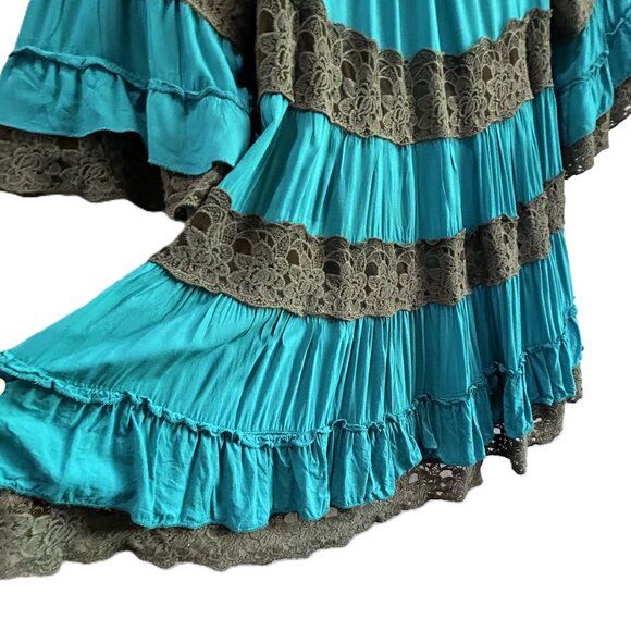 Urban Mango‎ Dress Boho Chic Turquoise Lace Tiered Size Large Women's - Picture 6 of 8